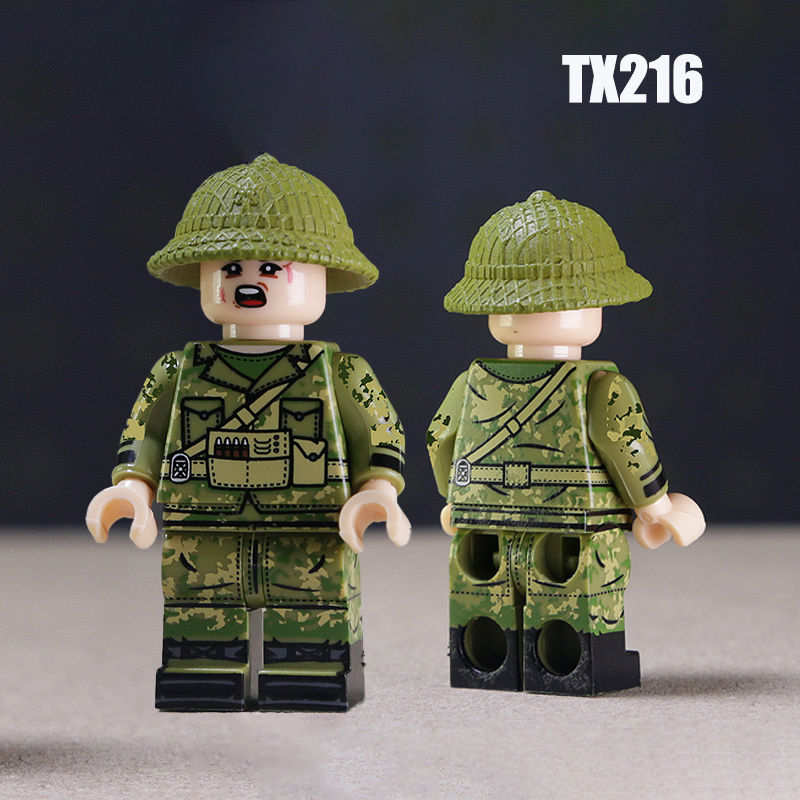 MTUV001-004 WW2 Vietnam War Militia Minifigs Building Blocks 3D UV Printing Second Indochina War Army Weapon Soldier Figures Parts Bricks Toys