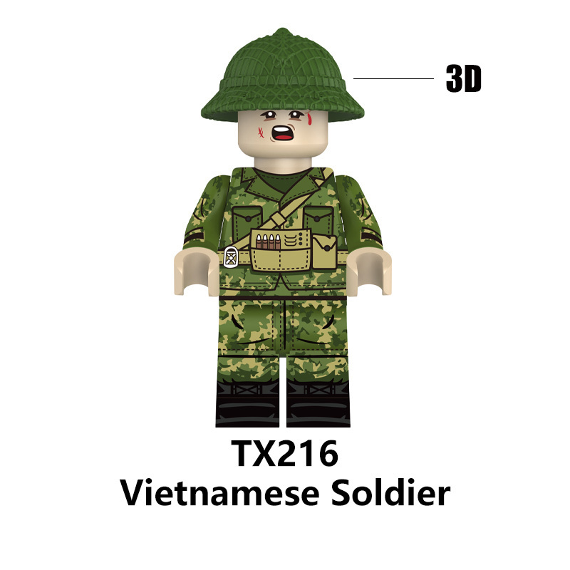 MTUV001-004 WW2 Vietnam War Militia Minifigs Building Blocks 3D UV Printing Second Indochina War Army Weapon Soldier Figures Parts Bricks Toys