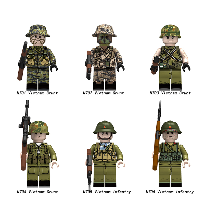 WW2 Vietnam War Militia Minifigs Building Blocks 3D Printing Second Indochina War Army Weapon Soldier Figures Parts Bricks Toys
