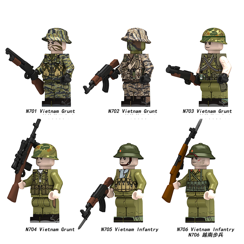 WW2 Vietnam War Militia Minifigs Building Blocks 3D Printing Second Indochina War Army Weapon Soldier Figures Parts Bricks Toys
