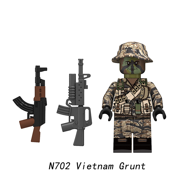 WW2 Vietnam War Militia Minifigs Building Blocks 3D Printing Second Indochina War Army Weapon Soldier Figures Parts Bricks Toys