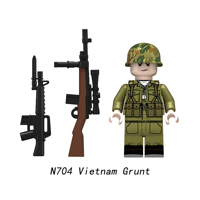 WW2 Vietnam War Militia Minifigs Building Blocks 3D Printing Second Indochina War Army Weapon Soldier Figures Parts Bricks Toys