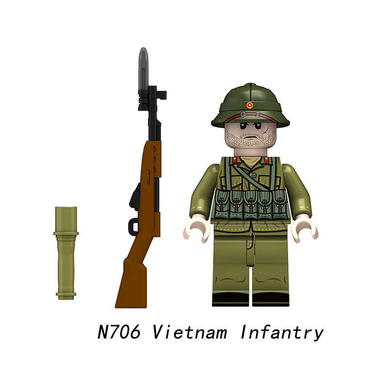 WW2 Vietnam War Militia Minifigs Building Blocks 3D Printing Second Indochina War Army Weapon Soldier Figures Parts Bricks Toys