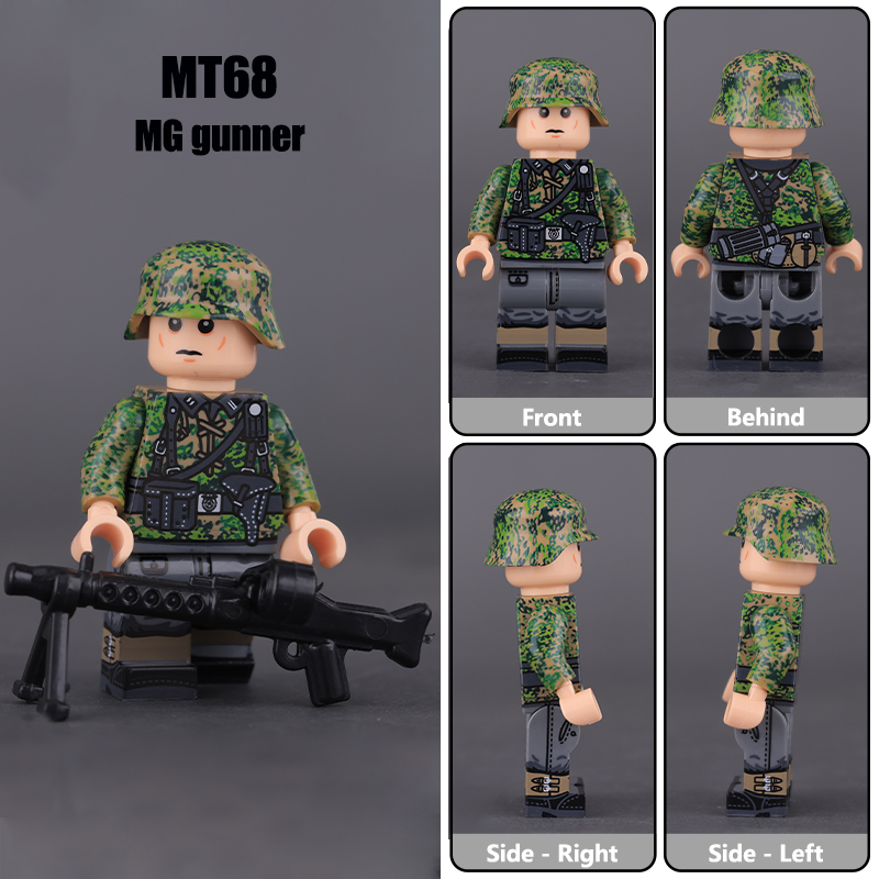 MTZ66-71 Military WW2 German Soldier Action Figures Spring Oak Leaf Camouflage Camo Pattern Army 98K STG44 Building Blocks Weapons Gun Toys Boys