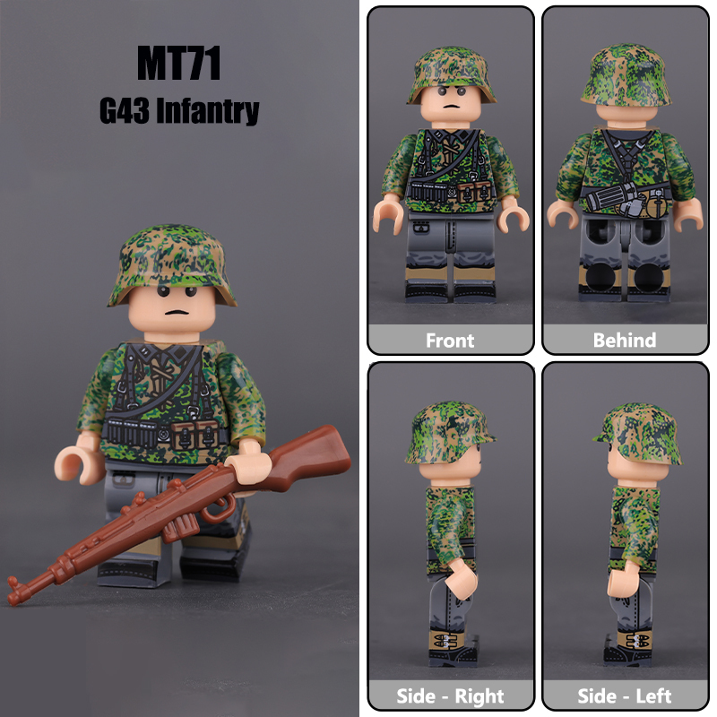 MTZ66-71 Military WW2 German Soldier Action Figures Spring Oak Leaf Camouflage Camo Pattern Army 98K STG44 Building Blocks Weapons Gun Toys Boys