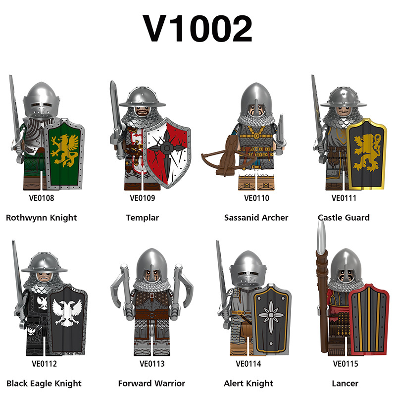 VP111-116 Medieval Green Dragon Knight Army Minifigs Building Blocks Weapon Soldiers Wolfpack Warrier Shield Horse Children Toys Gifts