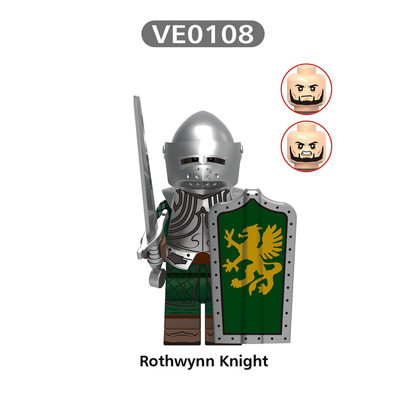 VP111-116 Medieval Green Dragon Knight Army Minifigs Building Blocks Weapon Soldiers Wolfpack Warrier Shield Horse Children Toys Gifts