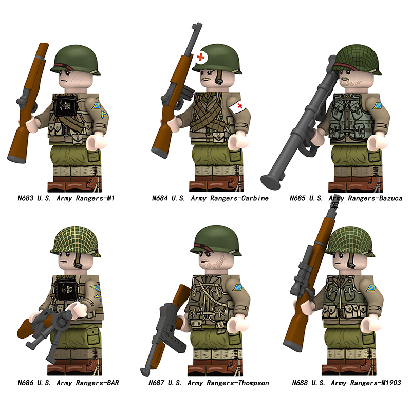 N701-706 WW2 Vietnam War Militia Minifigs Building Blocks Vietban Grunt War Infantry Army Weapon Soldier Figures Parts Bricks Toys