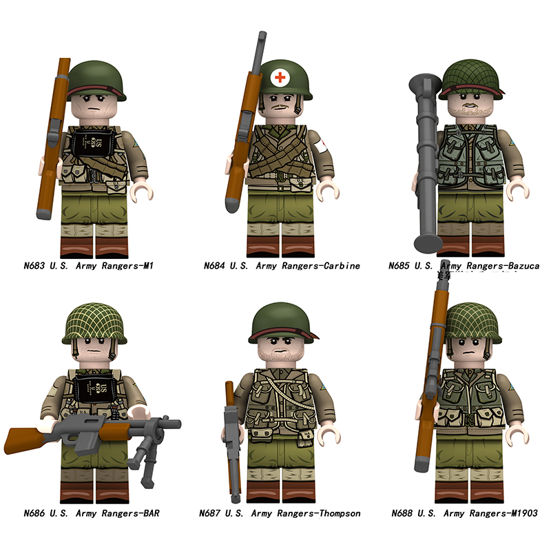 N701-706 WW2 Vietnam War Militia Minifigs Building Blocks Vietban Grunt War Infantry Army Weapon Soldier Figures Parts Bricks Toys
