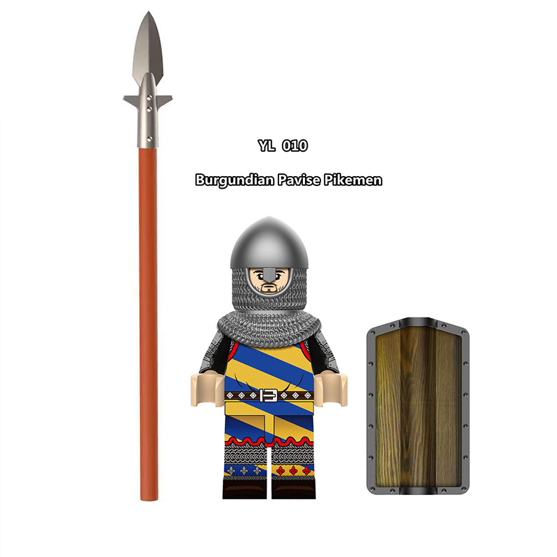 YL009 YL010 Medieval Knight Soldier Minifigs Two Handed Axe Militia Knight  Foot Feudal Weapon War Shield Building Blocks Crossbow Toy Kids Gifts