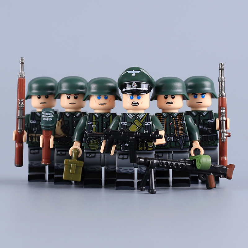  ﻿616021-606029 WW2 Military Soliders Action Figures German Offical Building Blocks Gun Weapon Minifigs War Toys Children Gifts WW1