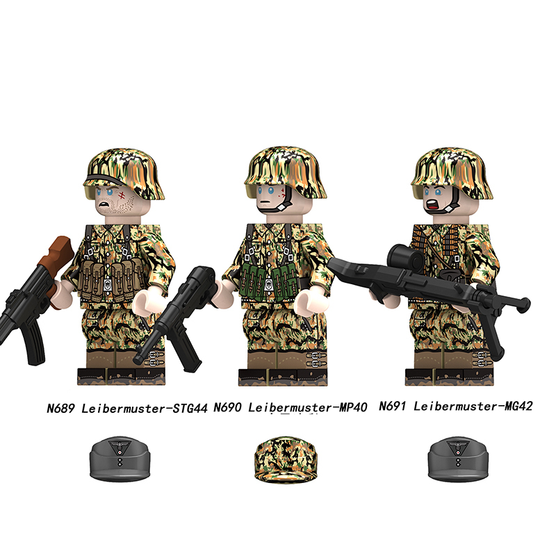 N689-691 German Soldiers Action Figure Leibermuster-STG44 Army German Leibermuster Building Blocks MP40 Weapons Gun Toys Boys N609-612