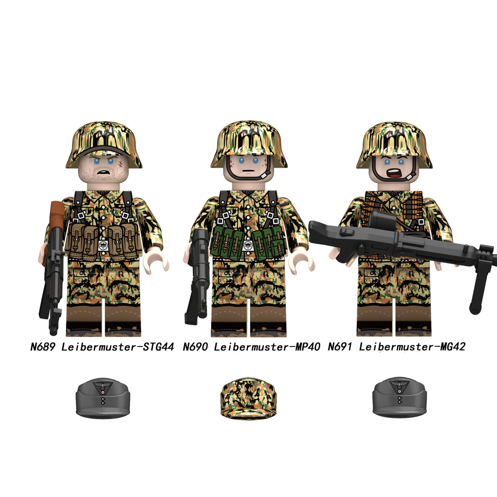 N689-691 German Soldiers Action Figure Leibermuster-STG44 Army German Leibermuster Building Blocks MP40 Weapons Gun Toys Boys N609-612