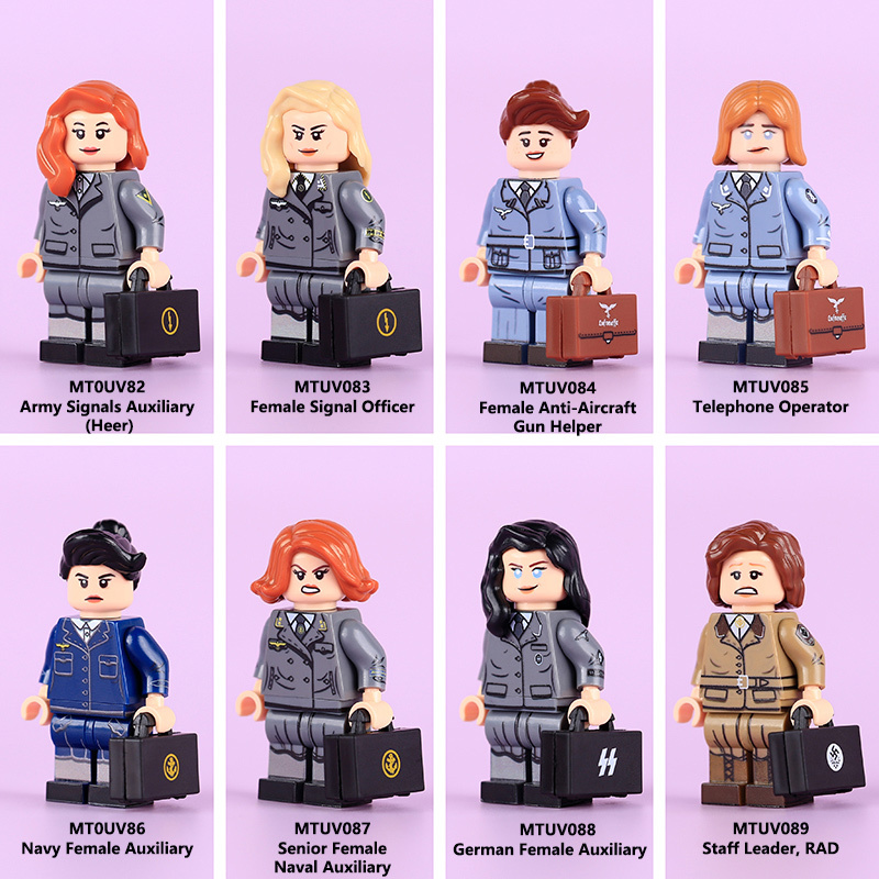 HTL036-038 WW2 German  DW Assistant Women's Snortswear Minifigs Building Blocks UV Printing Aviation Communications Army Weapon Soldier Figures Parts Bricks Toys