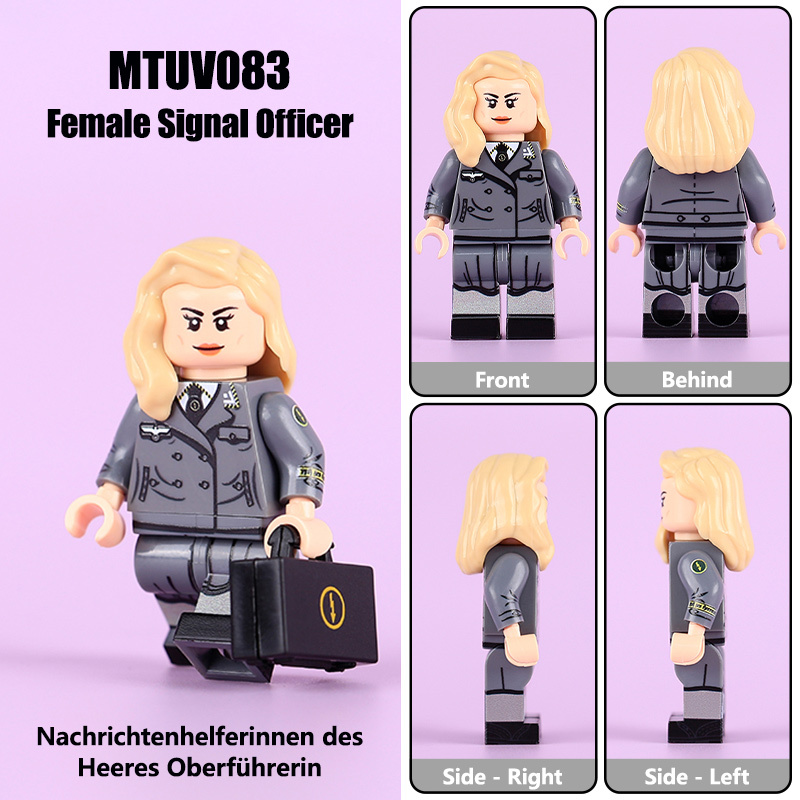 HTL036-038 WW2 German  DW Assistant Women's Snortswear Minifigs Building Blocks UV Printing Aviation Communications Army Weapon Soldier Figures Parts Bricks Toys