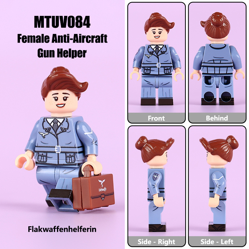 HTL036-038 WW2 German  DW Assistant Women's Snortswear Minifigs Building Blocks UV Printing Aviation Communications Army Weapon Soldier Figures Parts Bricks Toys