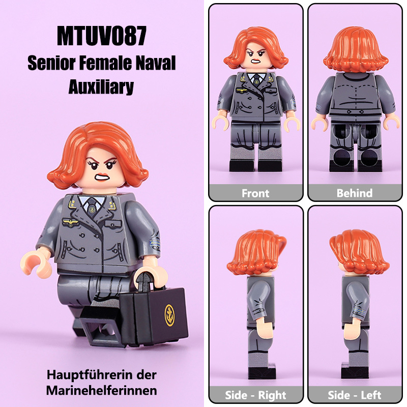 HTL036-038 WW2 German  DW Assistant Women's Snortswear Minifigs Building Blocks UV Printing Aviation Communications Army Weapon Soldier Figures Parts Bricks Toys