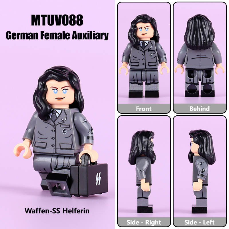 HTL036-038 WW2 German  DW Assistant Women's Snortswear Minifigs Building Blocks UV Printing Aviation Communications Army Weapon Soldier Figures Parts Bricks Toys