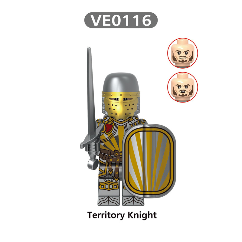 V1002 Medieval Green Rothwynn Knight Army Minifigs Building Blocks Weapon Soldiers Castle Guard Shield Children Toys Gifts
