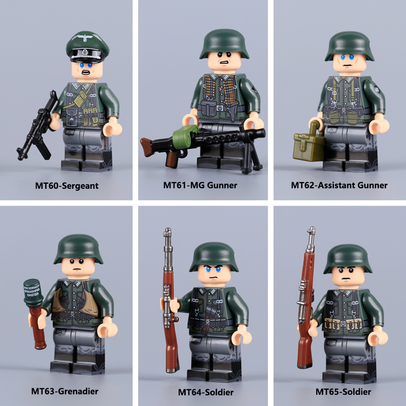 MT60-65 WW2 Military Soliders Assistant Gunner Oberschütze  Action Figures MG Gunner Building Blocks Gun Weapon Minifigs War Toys Children Gifts WW1