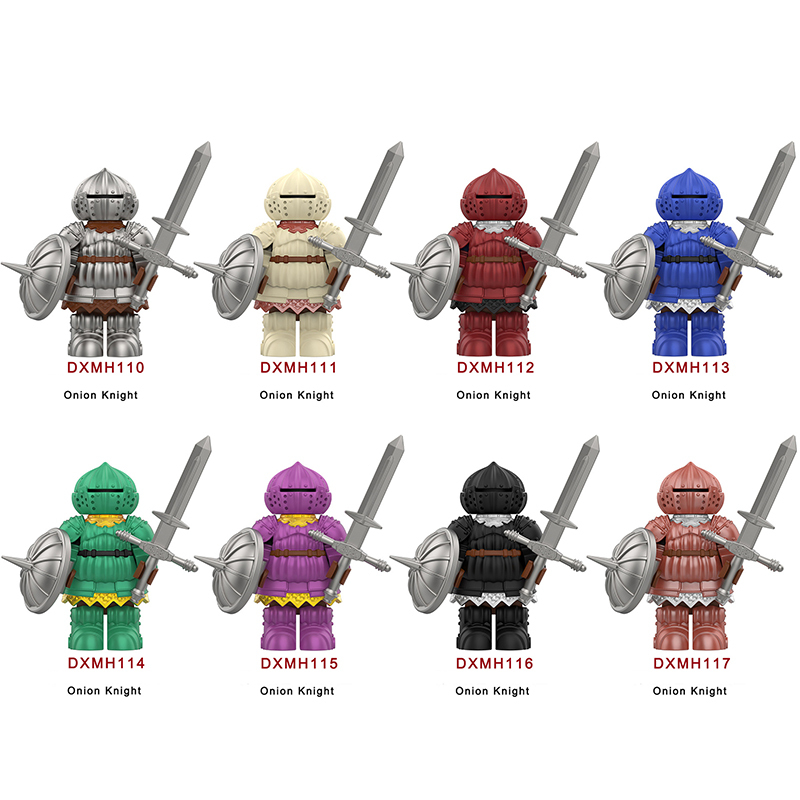 DMXH110 DMXH111 Onion Knight Soldier Minifigs Dark Souls Weapon War Shield Moonrock Guardian Building Blocks Crossbow Toy Kids Gifts
