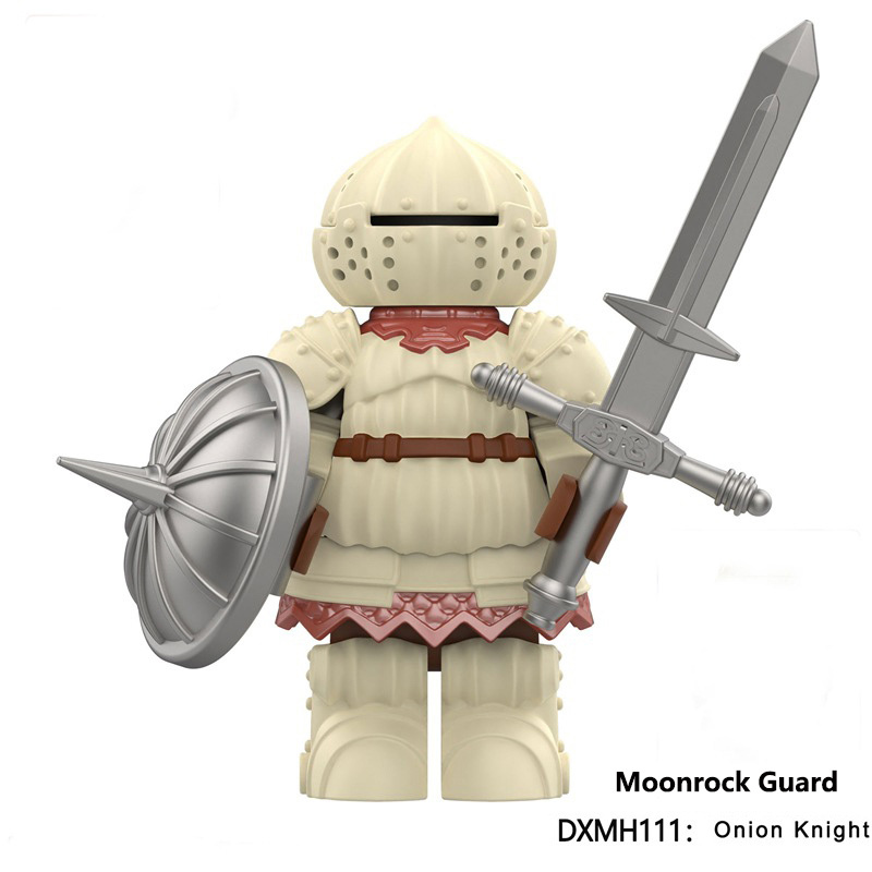 DMXH110 DMXH111 Onion Knight Soldier Minifigs Dark Souls Weapon War Shield Moonrock Guardian Building Blocks Crossbow Toy Kids Gifts