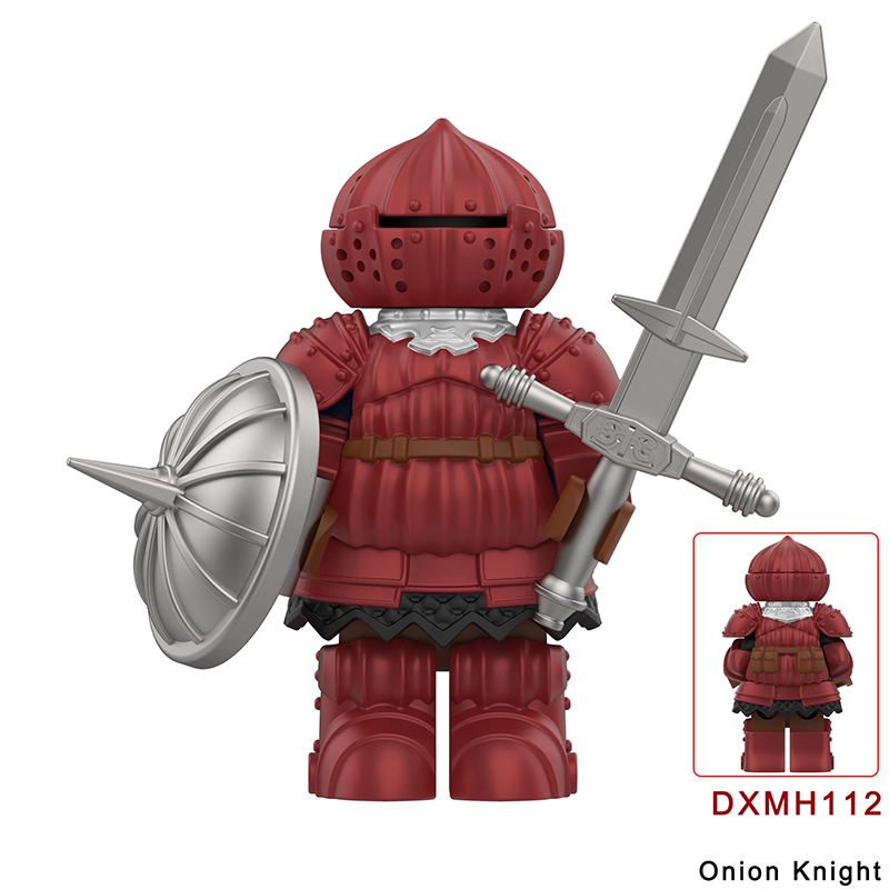 DMXH110 DMXH111 Onion Knight Soldier Minifigs Dark Souls Weapon War Shield Moonrock Guardian Building Blocks Crossbow Toy Kids Gifts