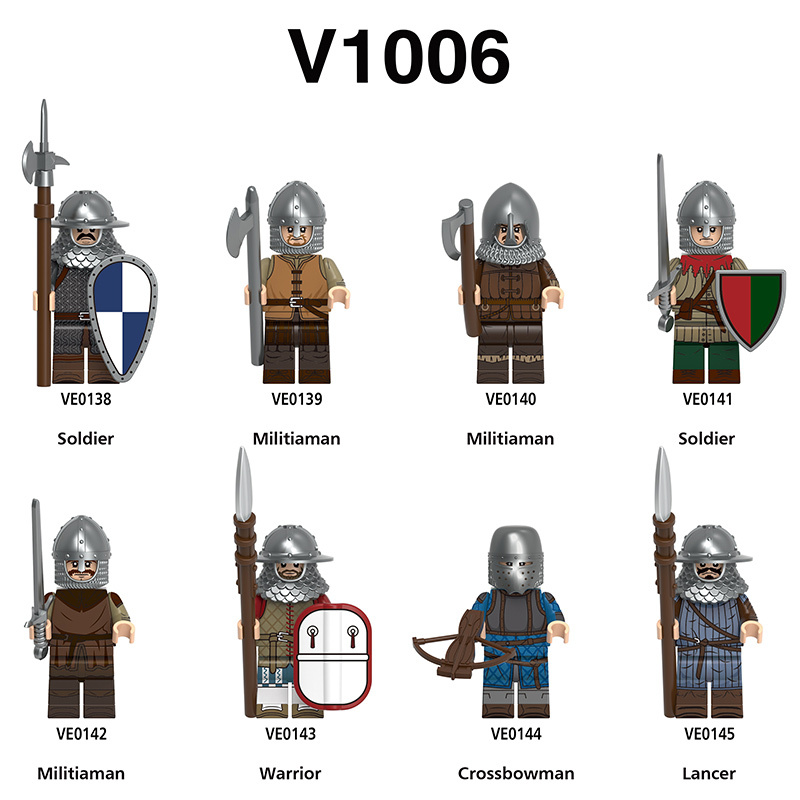 V1002 Medieval Green Rothwynn Knight Army Minifigs Building Blocks Weapon Soldiers Castle Guard Shield Children Toys Gifts