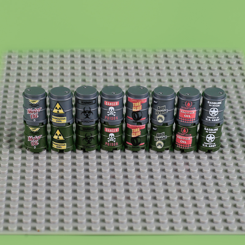 MOC WW2 Military Oil Drum Fuel Tank Printed Building Blocks Weapons Soldiers Accessories War Scene Accessories Bricks Toys Boys
