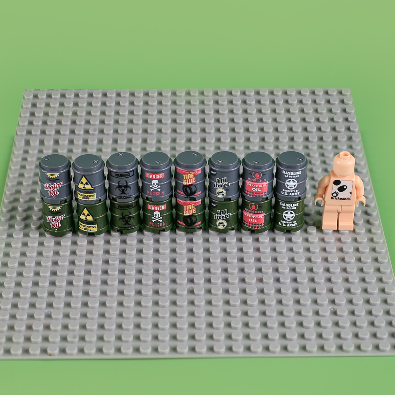 MOC WW2 Military Oil Drum Fuel Tank Printed Building Blocks Weapons Soldiers Accessories War Scene Accessories Bricks Toys Boys