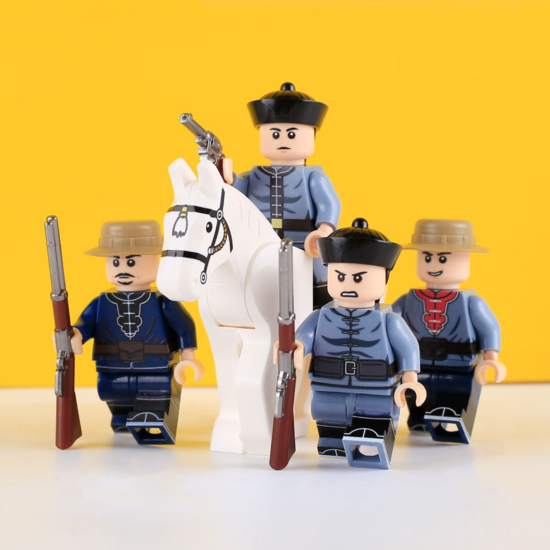 DY314-317 M126-133 Militarythe Qing Dynasty Army Plain Banner Minifigs Building Blocks Horse Soldiers War Weapon Accessories Models Toys