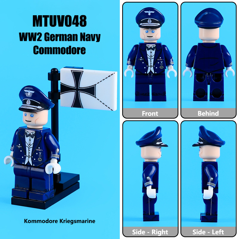 MTUV047-051 WW2 German Senior Boatswain Commodore Minifigs Building Blocks UV Printing Lieutenant Action Figures Soldier Children  Bricks Toys