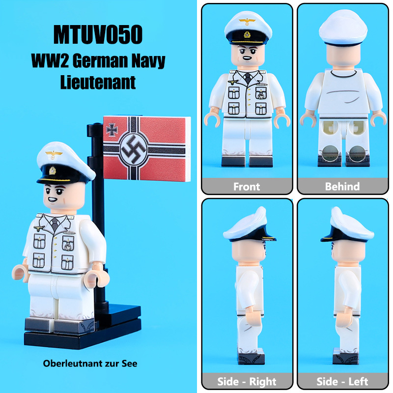 MTUV047-051 WW2 German Senior Boatswain Commodore Minifigs Building Blocks UV Printing Lieutenant Action Figures Soldier Children  Bricks Toys