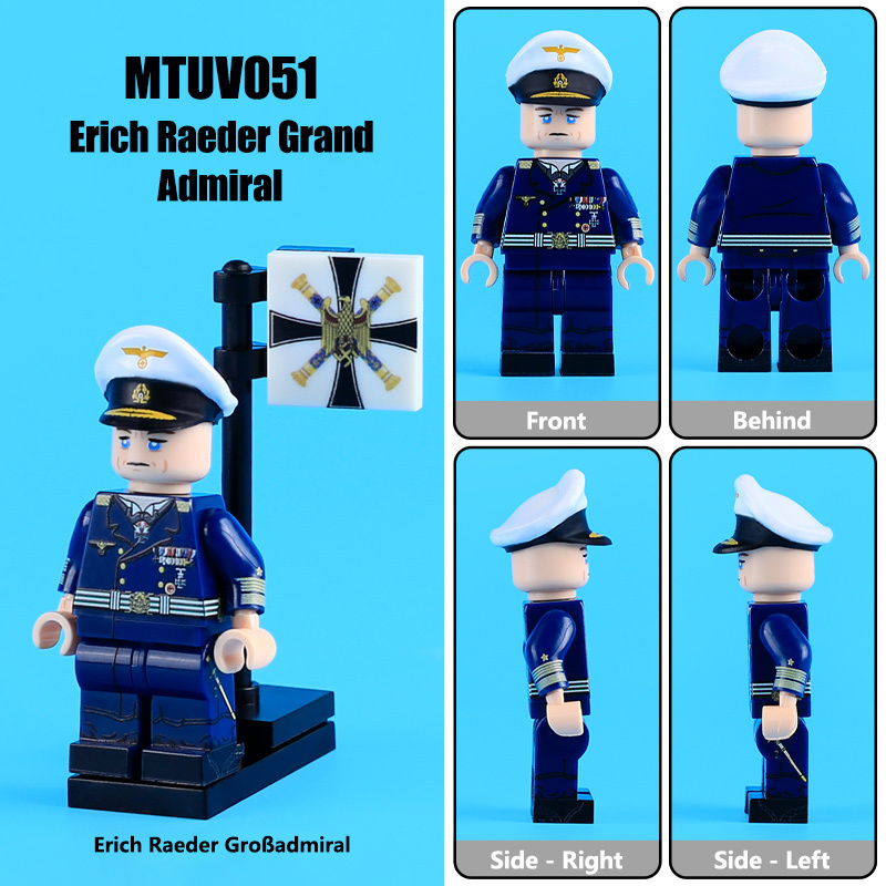 MTUV047-051 WW2 German Senior Boatswain Commodore Minifigs Building Blocks UV Printing Lieutenant Action Figures Soldier Children  Bricks Toys
