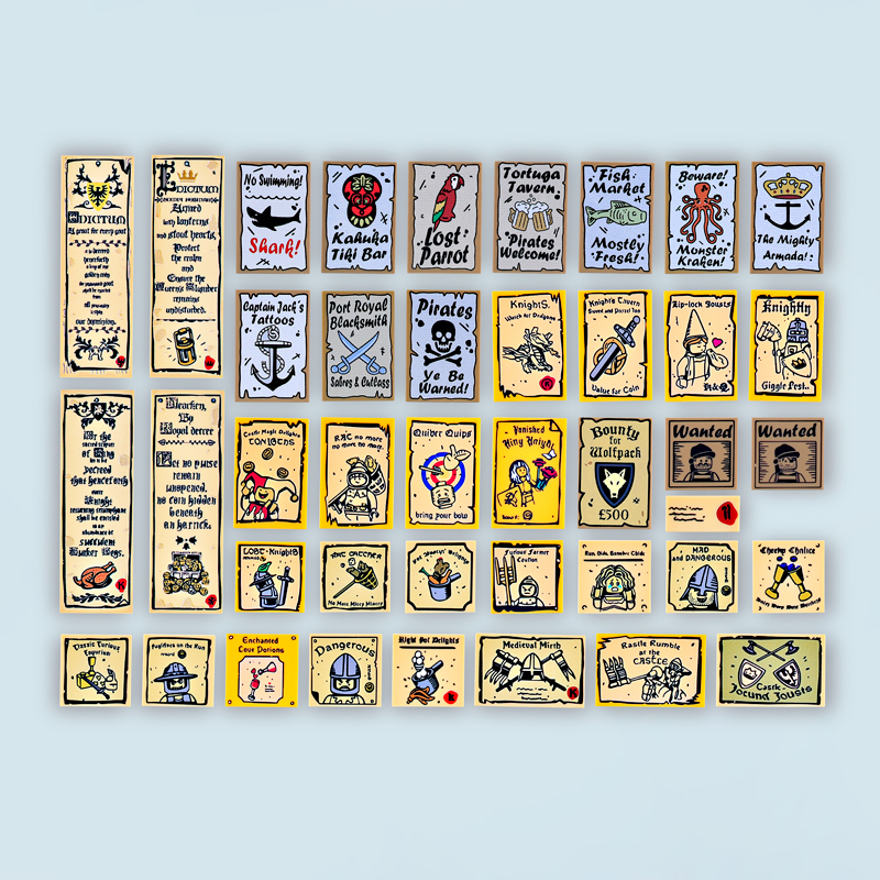 FJPJ040 FJPJ041 Medieval Posters Series Minifigs Wolfpack Skeleton Building Blocks Robin Printed Piece Compatible Toys Gift
