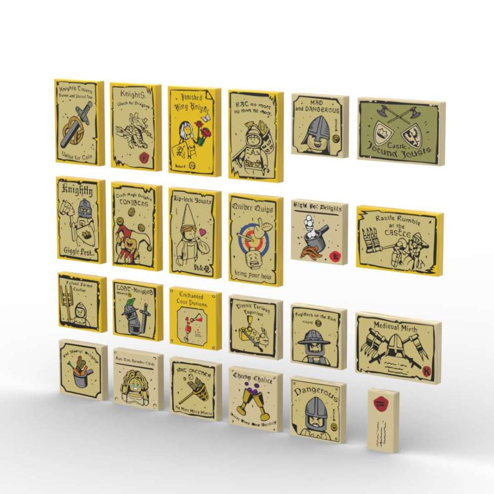 FJPJ040 FJPJ041 Medieval Posters Series Minifigs Wolfpack Skeleton Building Blocks Robin Printed Piece Compatible Toys Gift