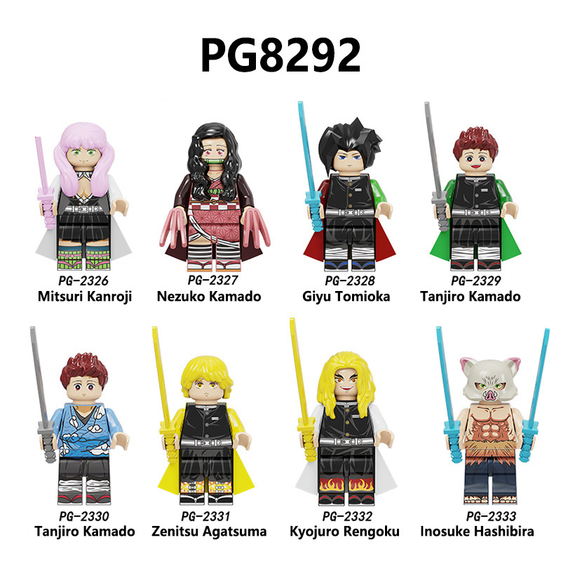 PG8291 Japanese Anime Bleach Series Minifigs Building Blocks Jump Comics Kurosaki Ichigo Kuchiki Rukia Character Weapon Toys Boy