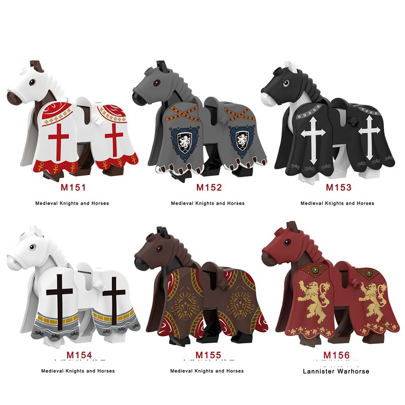 M135-140 Medieval Series Wolf War Horse Barding Building Blocks Army Soldiers Bat Horse Barding Knight Infantry Sword Shield Helmet Boy Toys