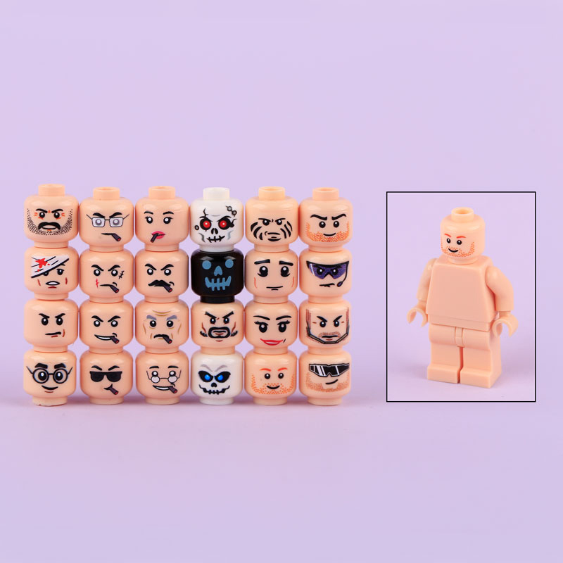 N1033-1036 MOC Figures Accessories Head Building Blocks Soldier Injured Expression Doctor City Hero Head Parts Mini Bricks Toys Kids Gifts