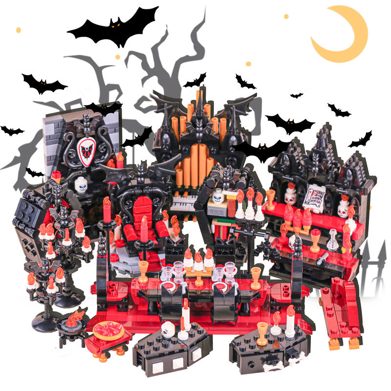 City Series Halloween Hut Minifigs Building Blocks Dog Animal Princess Skull Horse Accessories Witch Festival Toys Gifts Boys