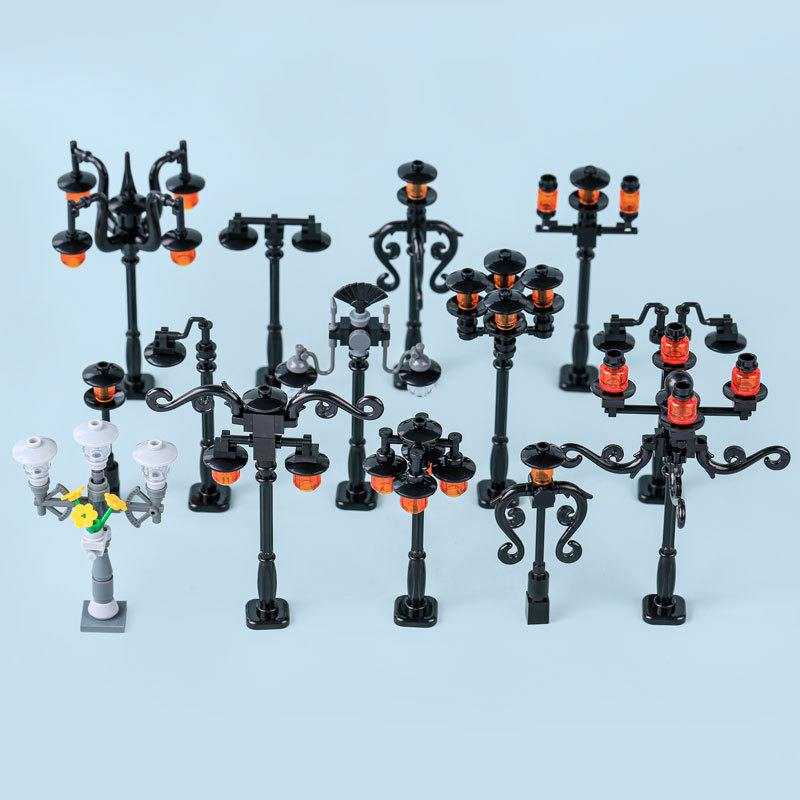 MOC City Road Minifigures Traffic Sign Building Blocks Bat Lamp Streetlight Figures Accessories Brick Model Toys For Children