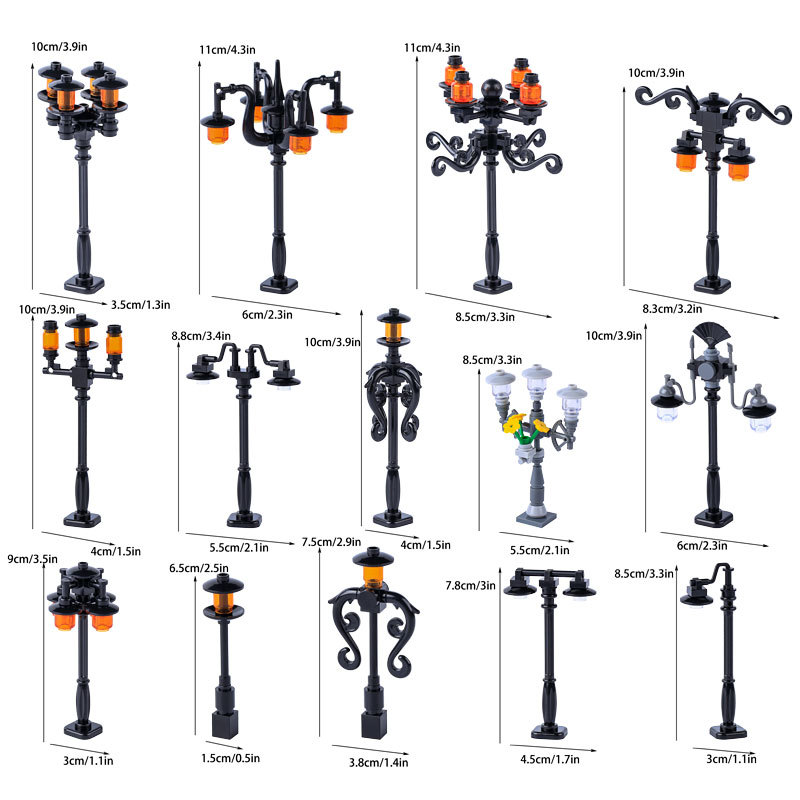 MOC City Road Minifigures Traffic Sign Building Blocks Bat Lamp Streetlight Figures Accessories Brick Model Toys For Children