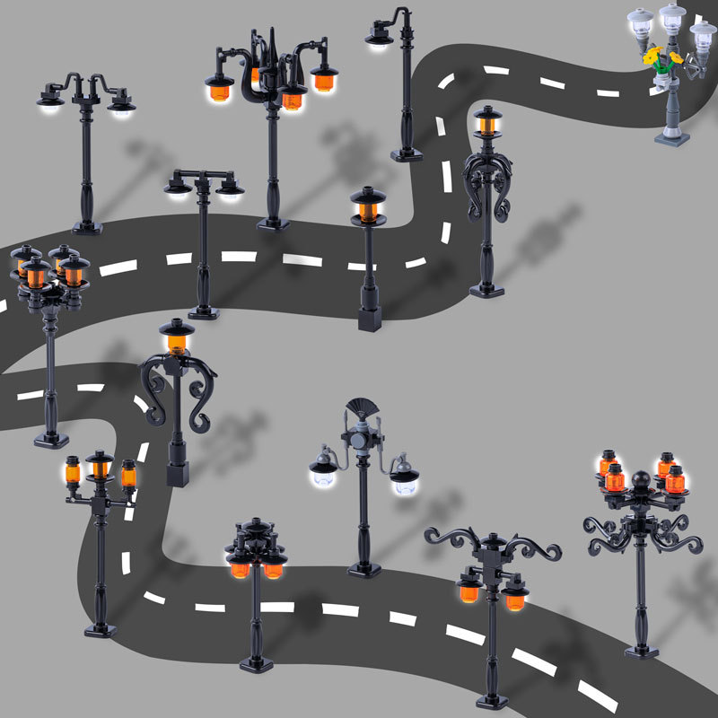 MOC City Road Minifigures Traffic Sign Building Blocks Bat Lamp Streetlight Figures Accessories Brick Model Toys For Children