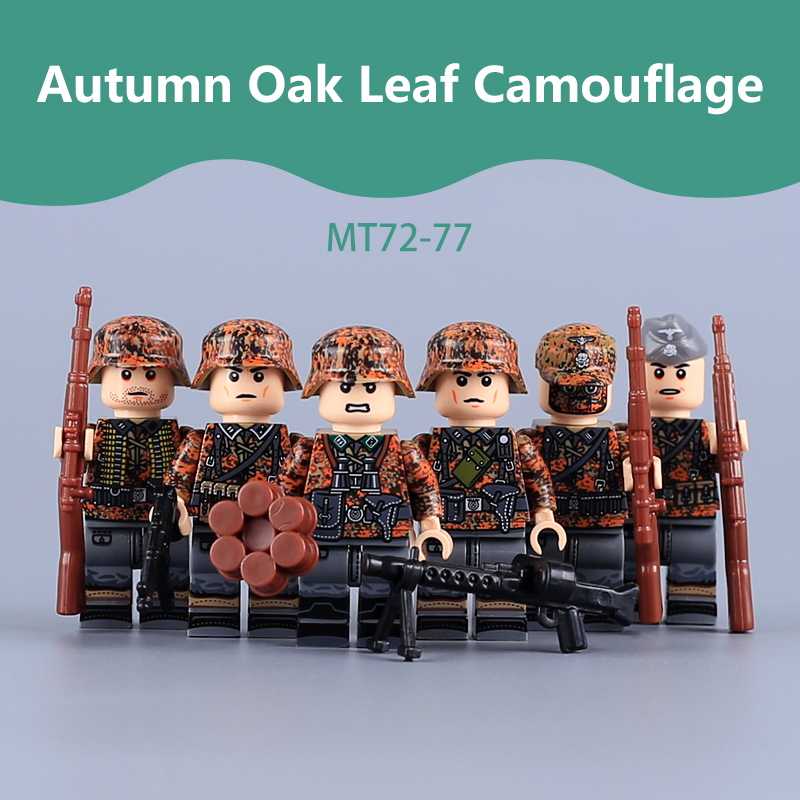 MTZ66-71 Military WW2 German Soldier Action Figures Spring Oak Leaf Camouflage Camo Pattern Army 98K STG44 Building Blocks Weapons Gun Toys Boys