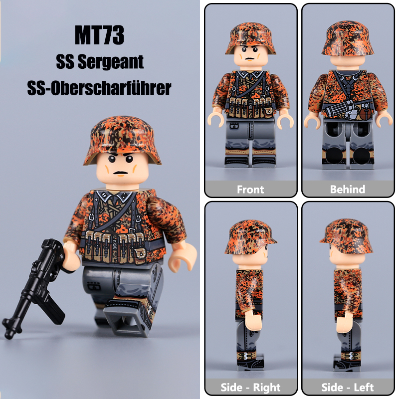 MTZ66-71 Military WW2 German Soldier Action Figures Spring Oak Leaf Camouflage Camo Pattern Army 98K STG44 Building Blocks Weapons Gun Toys Boys
