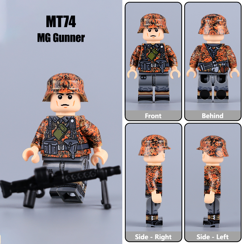 MTZ66-71 Military WW2 German Soldier Action Figures Spring Oak Leaf Camouflage Camo Pattern Army 98K STG44 Building Blocks Weapons Gun Toys Boys