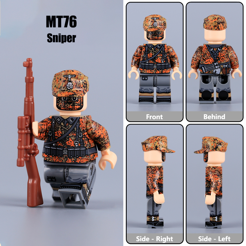 MTZ66-71 Military WW2 German Soldier Action Figures Spring Oak Leaf Camouflage Camo Pattern Army 98K STG44 Building Blocks Weapons Gun Toys Boys
