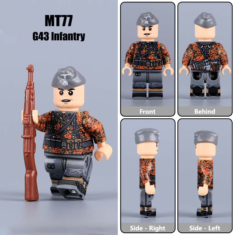 MTZ66-71 Military WW2 German Soldier Action Figures Spring Oak Leaf Camouflage Camo Pattern Army 98K STG44 Building Blocks Weapons Gun Toys Boys