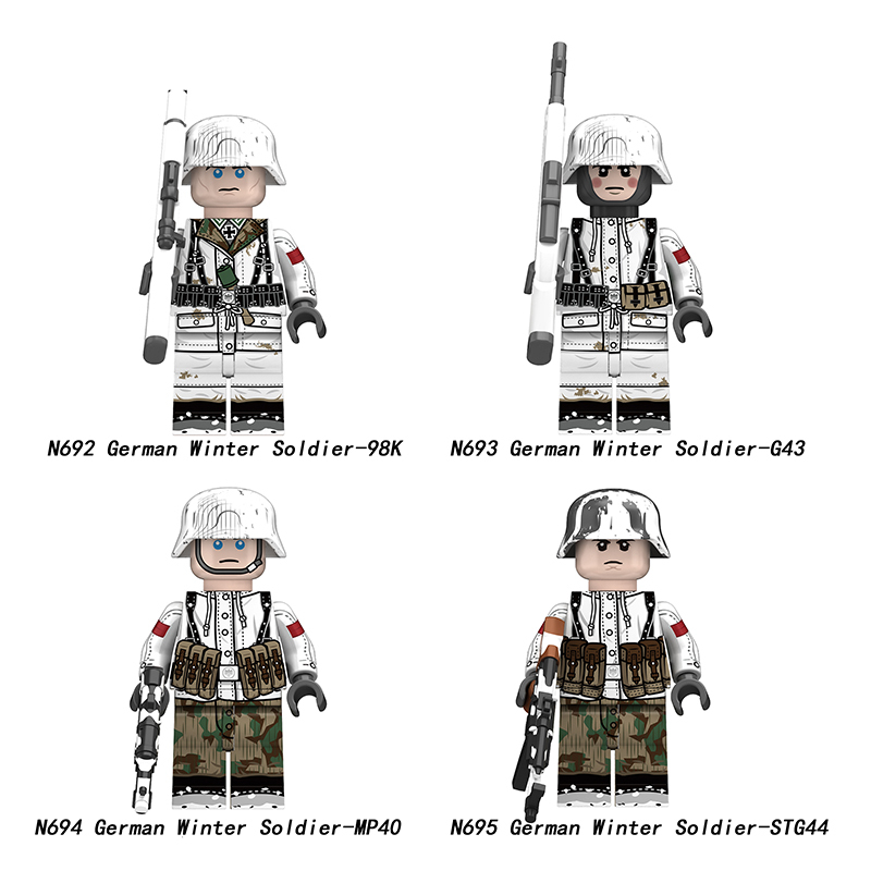 N692-695 WW2 Military WW2 German soldiers Winter Snow 98K Army Action Figures Infantry MP40 G43 STG44 Building Blocks Children Weapon Toys