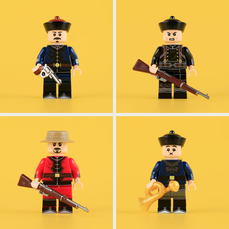 MTUV090-093 Military the Qing Dynasty Army Sentinel Minifigs Building Blocks Horse Soldiers War Weapon Accessories Models Toys